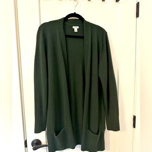 LL Bean 100% Cashmere Hunter green cardigan